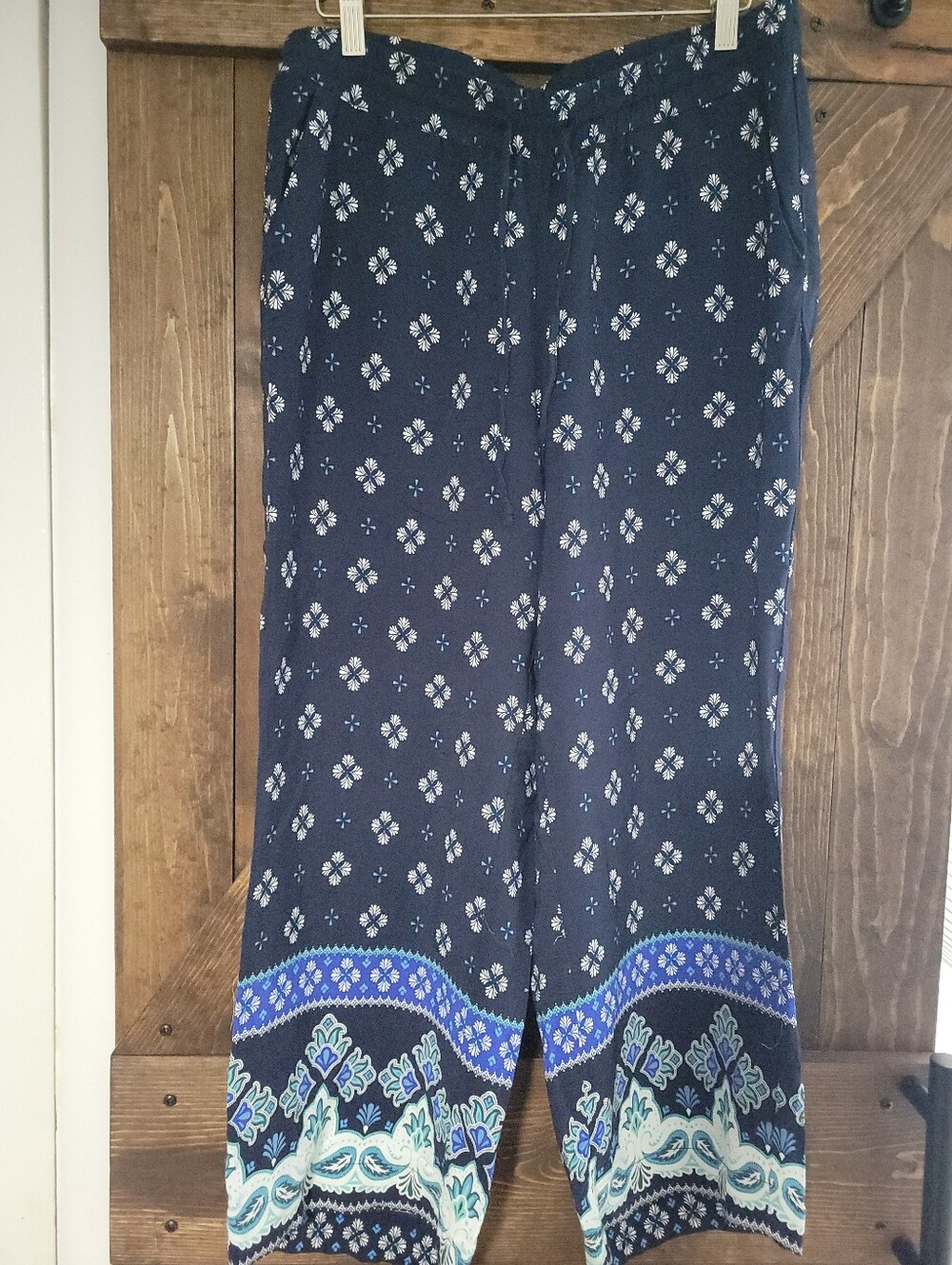 Loft Navy Floral Border Print Wide-Leg Pants